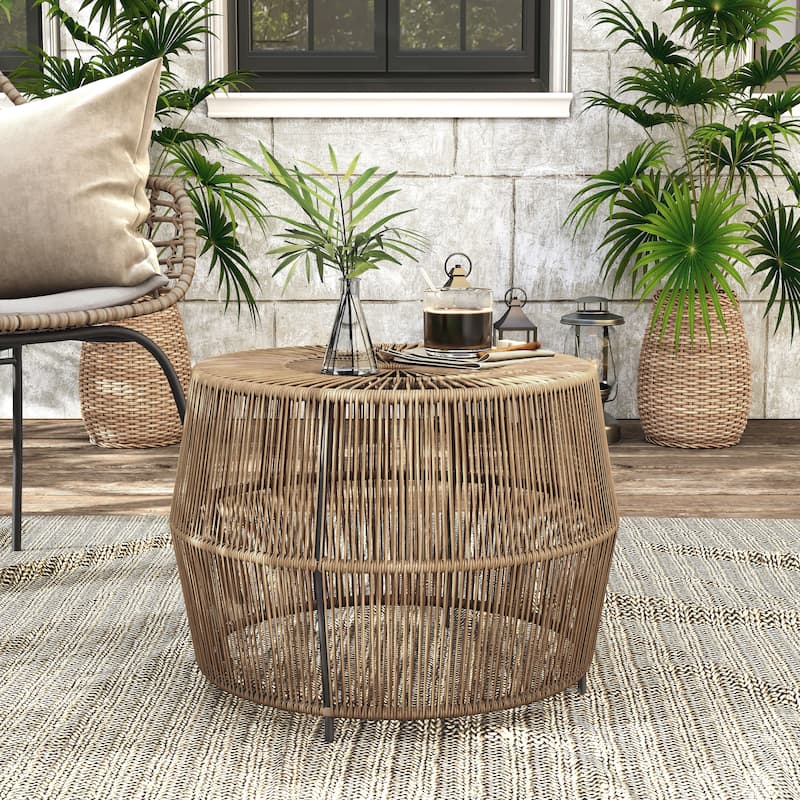 Alia Coastal Natural 22-inch Boho Outdoor Patio Rattan Outdoor Round Coffee Table by M&L Co.