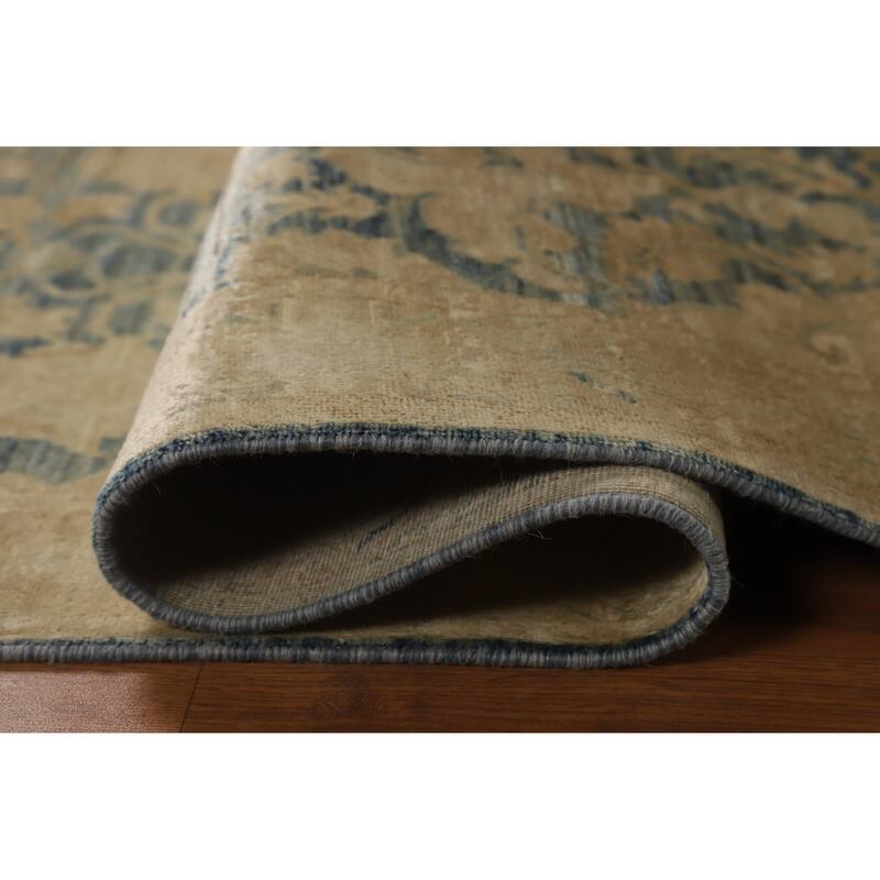 Blue Oushak Turkish Runner Rug Handmade Vegetable Dye Wool Carpet - 3'0"x 10'0"