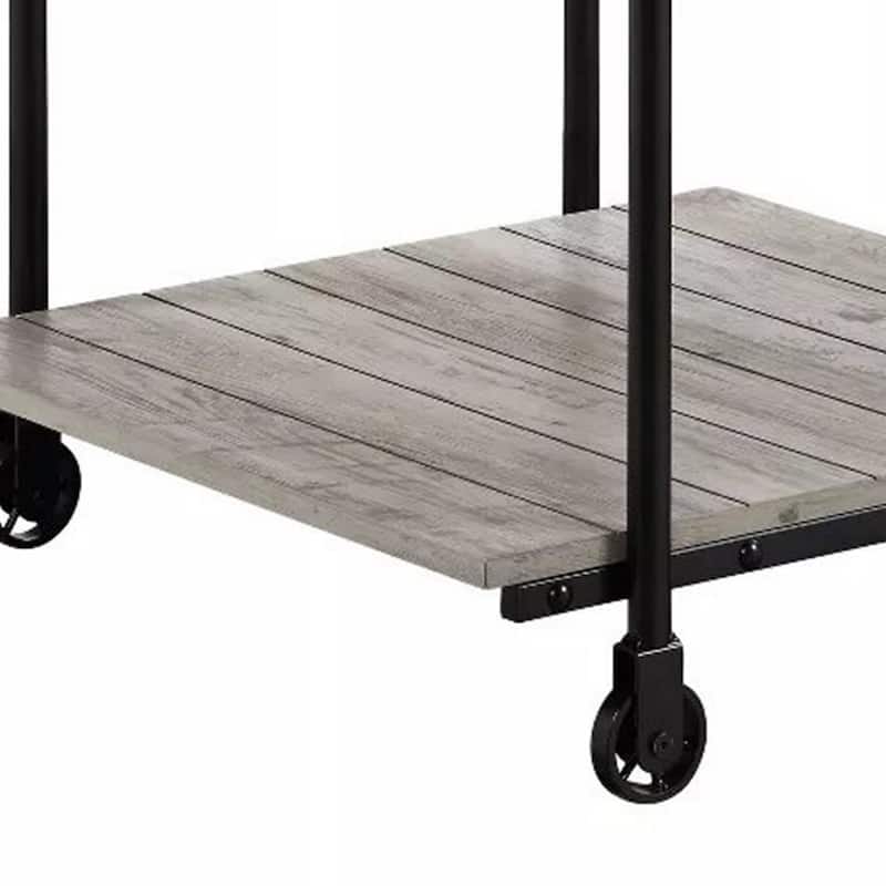 Loak 24 Inch Side End Table, Plank Design, Caster Wheels, Brown, Black