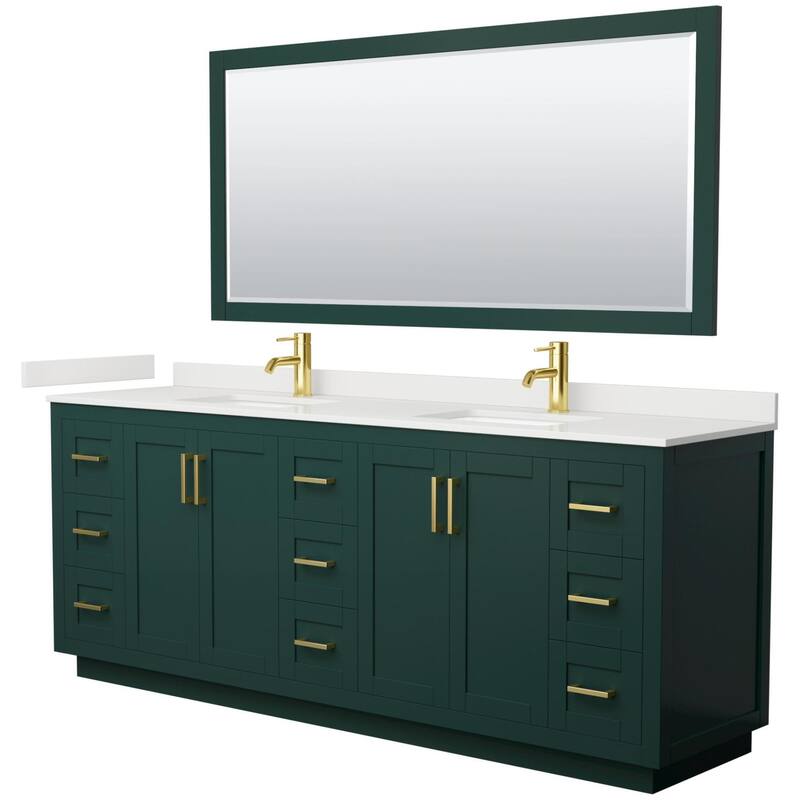 Wyndham Collection WCF292984D-QTZ-UNSM70 Miranda 84" Free Standing - Green / White Quartz Top / Brushed Gold Hardware