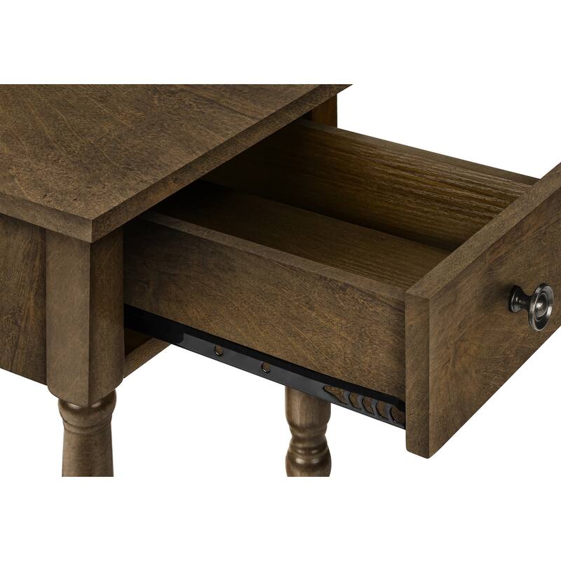 Accent Table, 2 Tier, End, Side Table, Nightstand, Bedroom, Narrow, Lamp, Storage Drawer, Brown Veneer, Traditional
