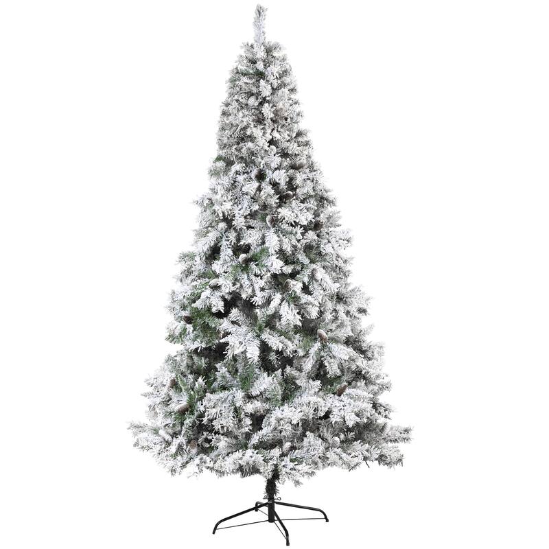 8' Flocked White River Mountain Pine Artificial Christmas Tree, Unlit - 8 Foot