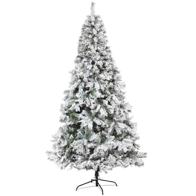 8' Flocked White River Mountain Pine Artificial Christmas Tree, Unlit - 8 Foot