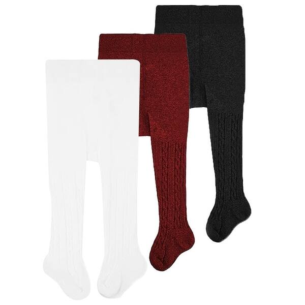 slide 2 of 6, CozyWay Cable Knit Leggings, 3 pair, white/black/red