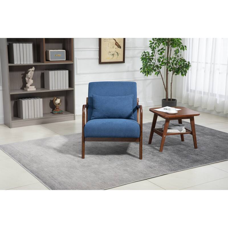 Upholstered Accent Chair with Lumbar Pillow, Living Room Chairs with Solid Wood Frame, Lounge Reading Armchair