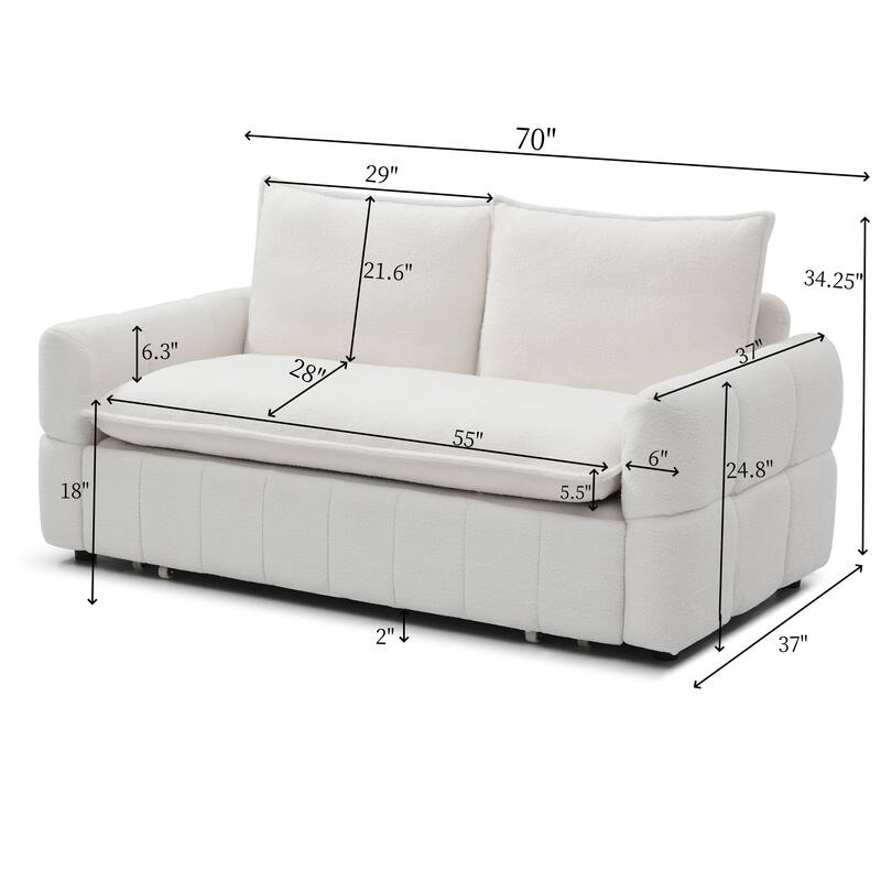 Beige Convertible Loveseat Sleeper Sofa Couch with Metal Frame, 2-Seater Sofa Couch Pull-Out Sofa Bed with Armrests