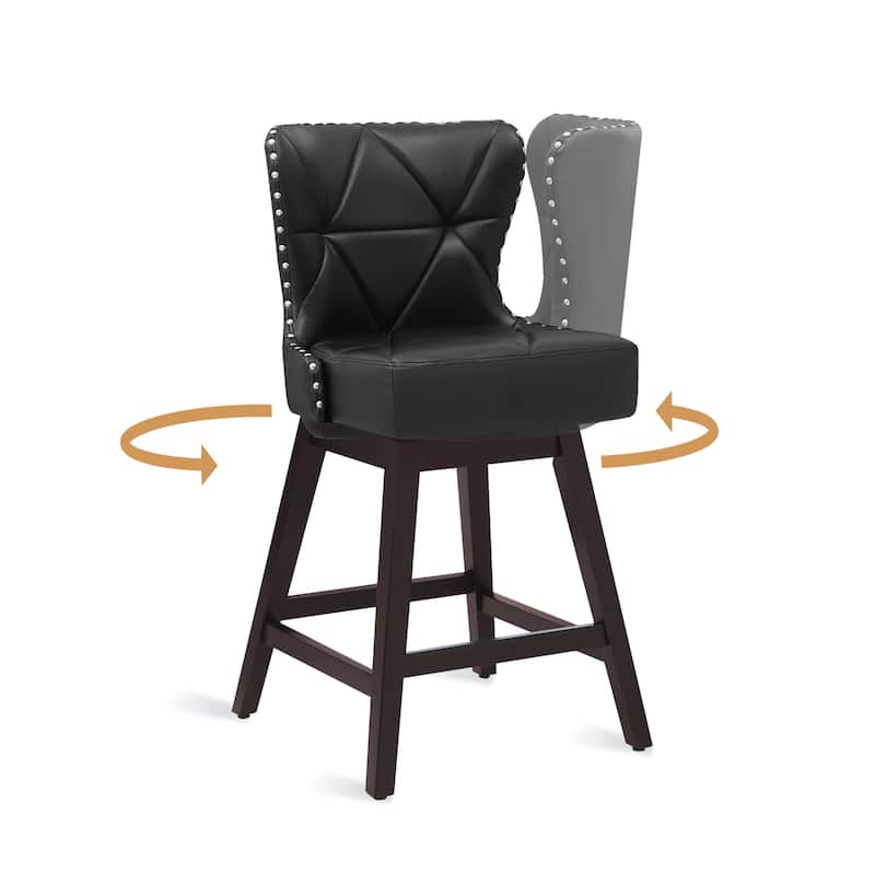 26 in. Mid-Century Modern Counter Stools Wood Frame Swivel Bar Stools with Faux Leather/Fabric Upholstered Seat