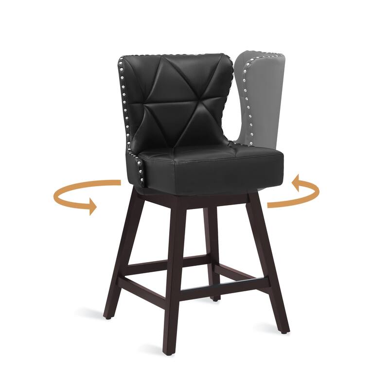 26 in. Mid-Century Modern Counter Stools Faux Leather/Fabric Upholstered Swivel Bar Stools for Island （Set of 4）