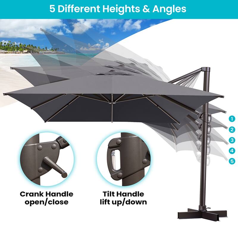 10x13FT Patio Cantilever Umbrella Outdoor Offset Umbrella 360-Degree Rotation with No Base
