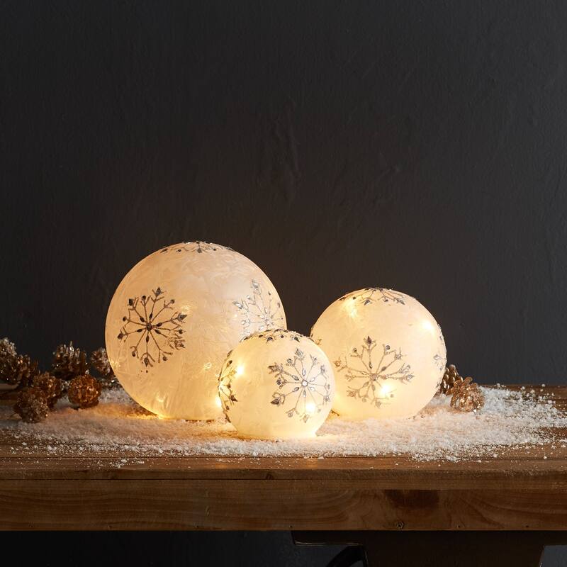 LED Frosted Snowflake Jewel Globe (Set of 3) - N/A