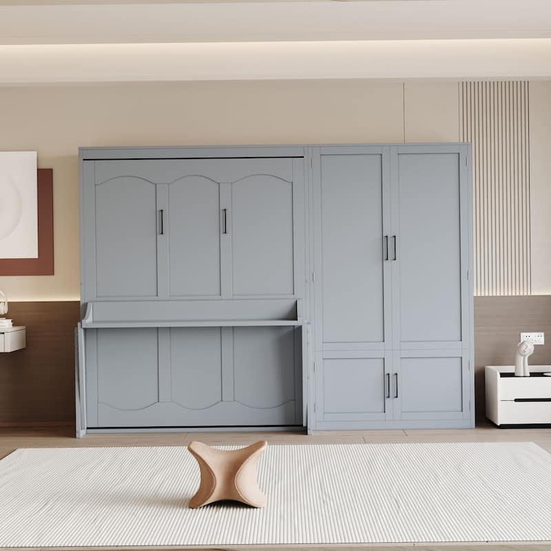 Murphy Bed with Hydraulic Lift System, Queen Size Wall Bed with Closet, Modern Space-Saving Design for Apartments