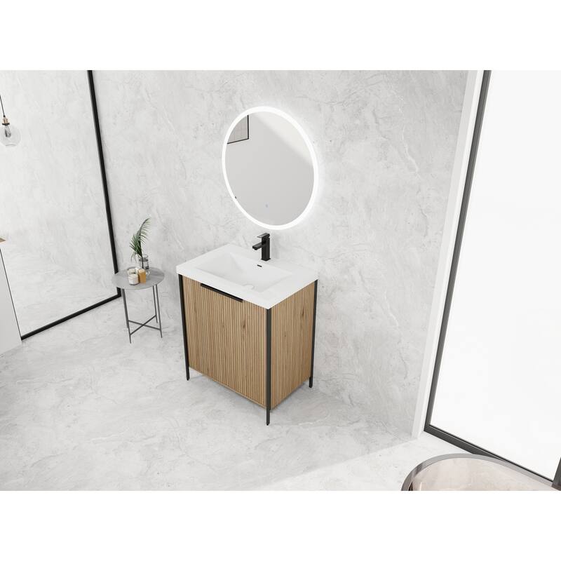 30" Freestanding Bathroom Vanity with Resin Sink & 2 Soft-Close Cabinet Doors (KD-Packing)
