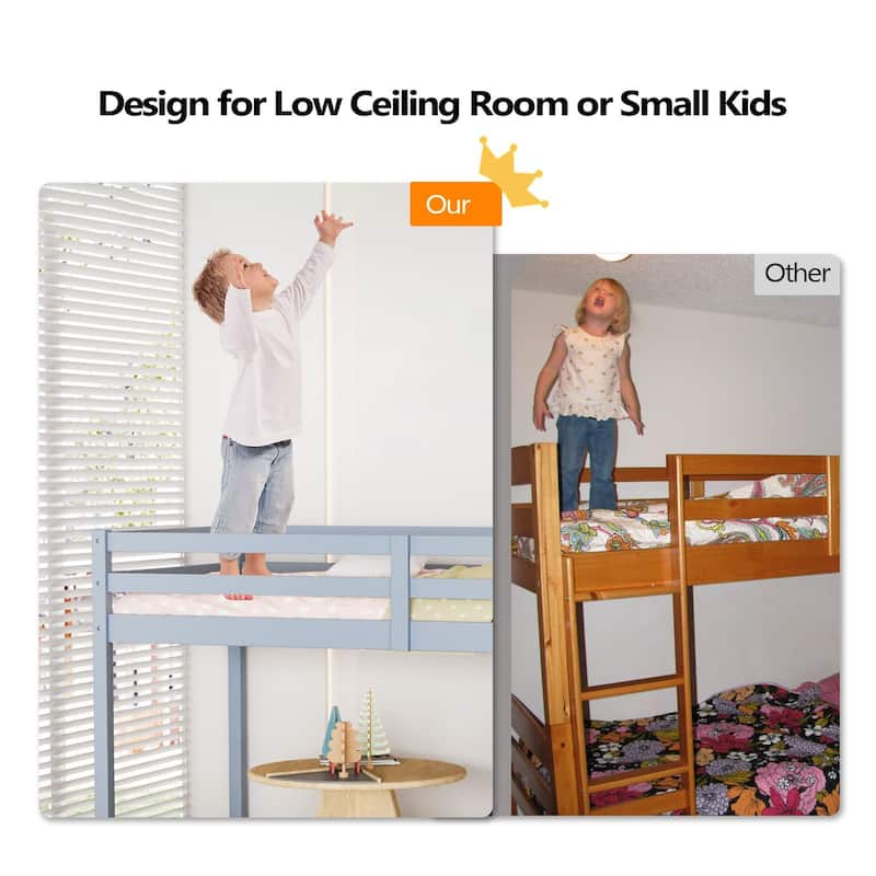 Espresso Wood Junior Loft Bed with Stairs for Adults, Kids and Young Teens