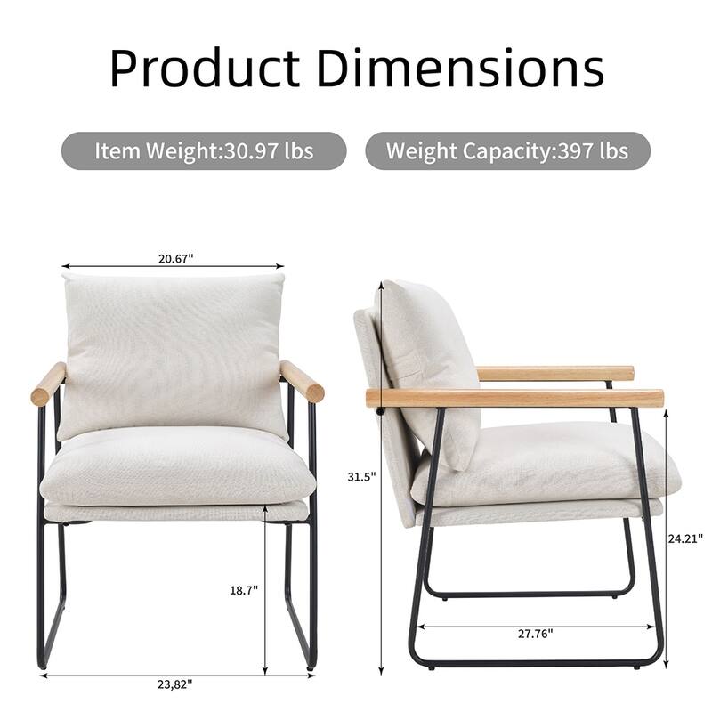 Modern Accent Chair with Removable Cushion, Wood Armrests, Living Room