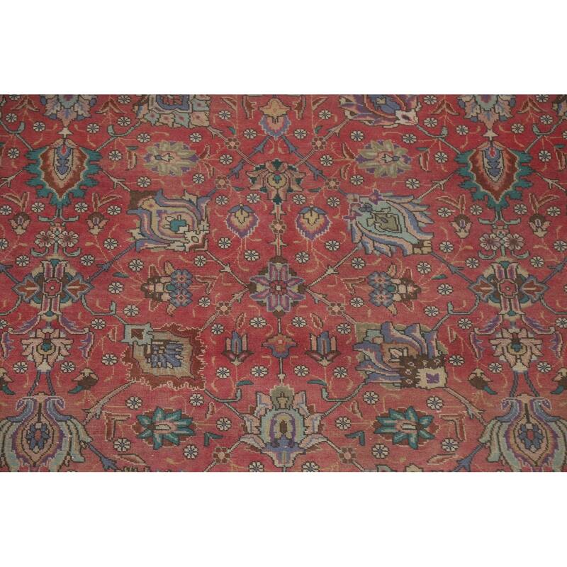 Hand Knotted Oriental 100% Wool Carpet Traditional All-Over Pink Tabriz Area Rug - 12' 8'' X 9' 8''