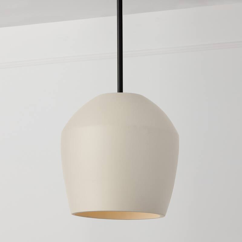12.5" W x 14" H 1-Light Handcrafted Terracotta Pendant with Matte Black - 13"W x 13.75"H