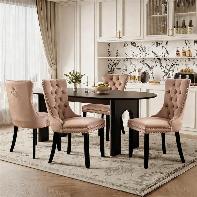 High-end Tufted Velvet Upholstered Nailhead Dining Chair Set of 4