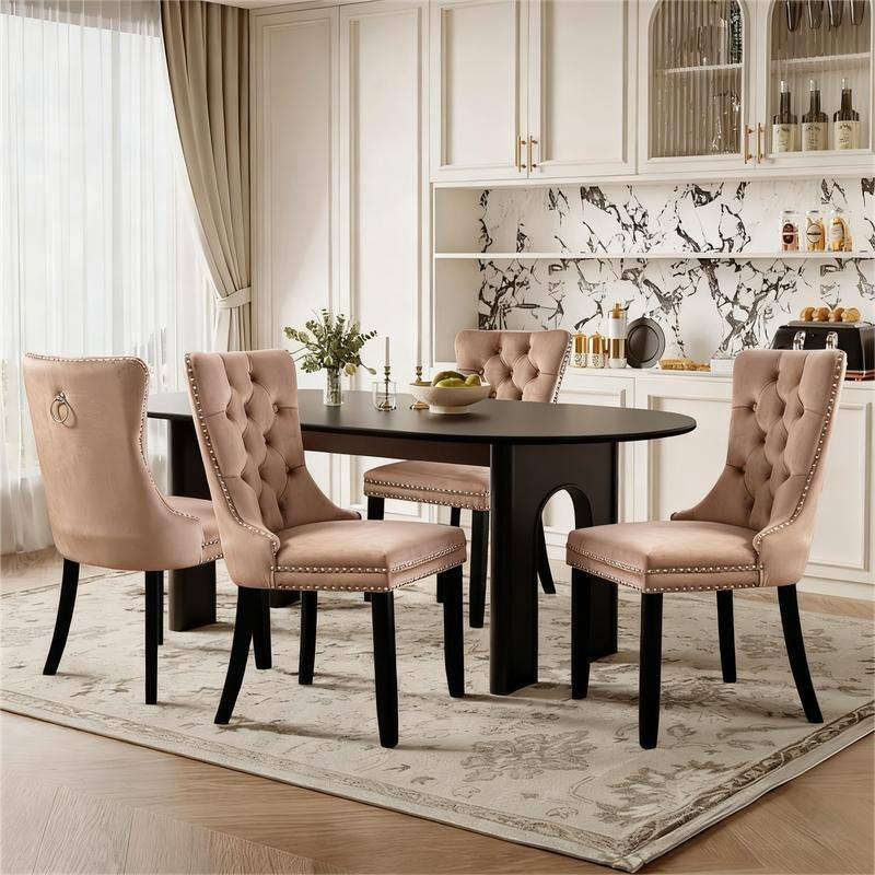 Tufted Naliheads Solid Wood Upholstered Dining Chairs (Set of 4)