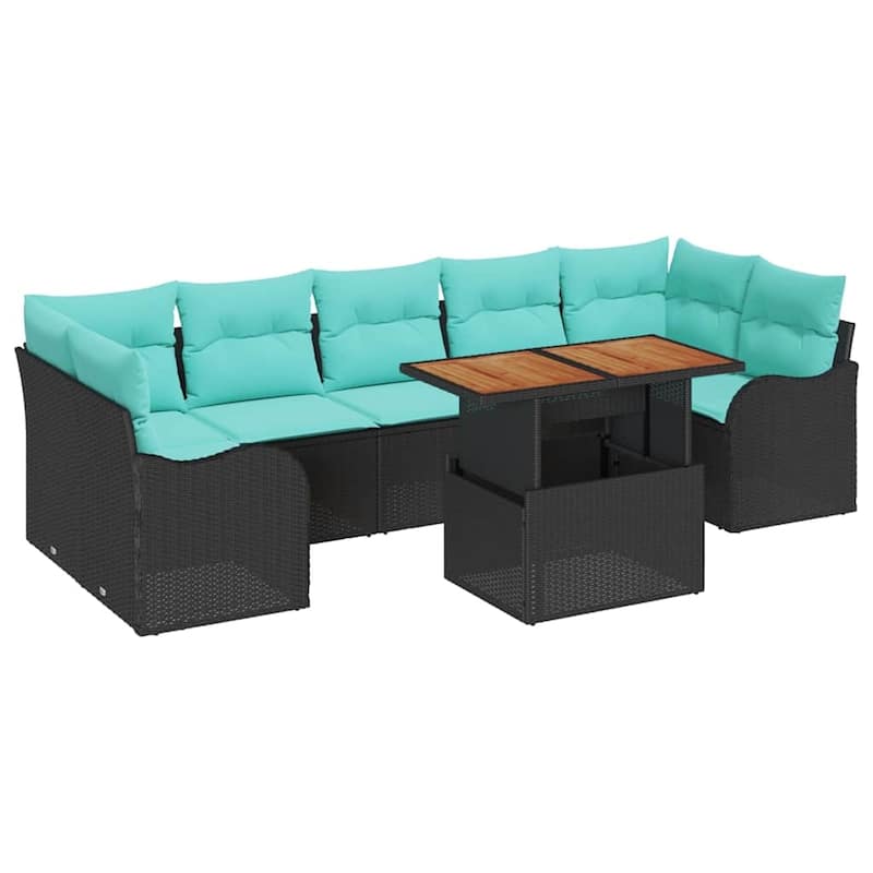 vidaXL 8 Piece Garden Sofa Set with Cushions Black Poly Rattan - 113.8×48.2×27.2