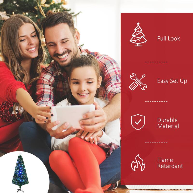 6ft Tall Artificial Douglas Fir Tree with Pre-Lit Fiber Optics, LED Lights, and Realistic Branches, Xmas Tree for Holiday Decor