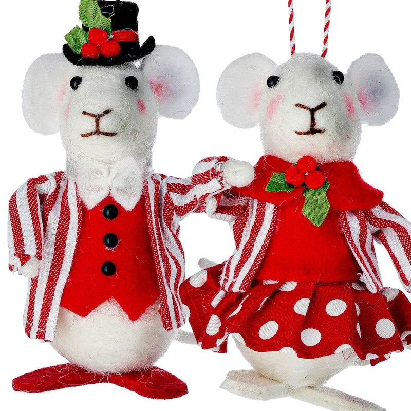 4.5"Fabric Mr/MS Mouse Ornament Set of 2
