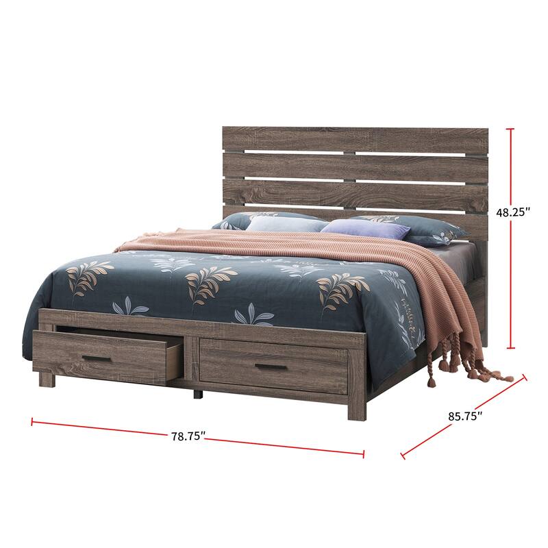 Bed With Two Footboard Drawers in Barrel Oak