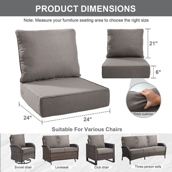 dimension image slide 2 of 3, Gymojoy 24"x24"x6" Thick Cushions & Pillows Set - Deep Seat Indoor/Outdoor Water & Fade Resistant