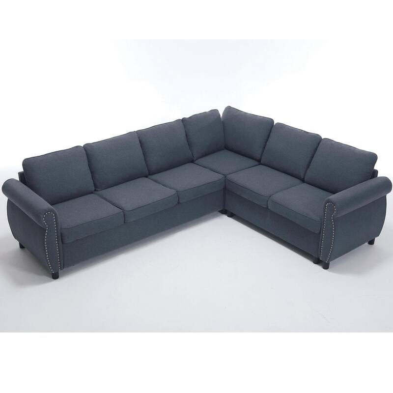6 Seater L Shaped Dark Gray Polyester Pull Out Sleeper Sofa Bed, 104" x 81" x 33"