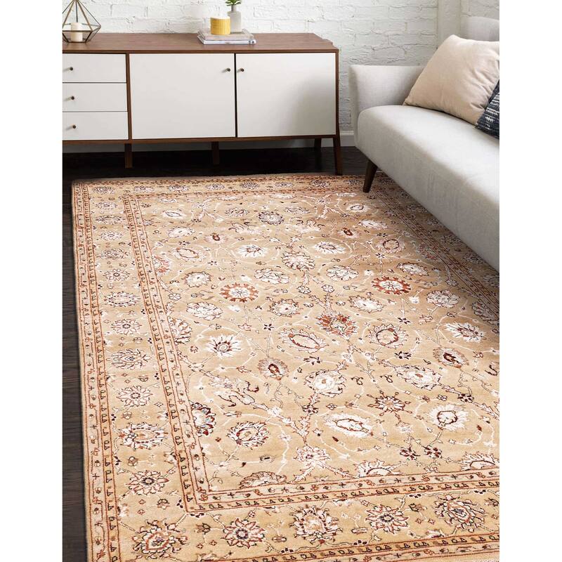 ECARPETGALLERY Hand-knotted Mirzapur Light Khaki Silk, Wool Rug - 5'6 x 7'11