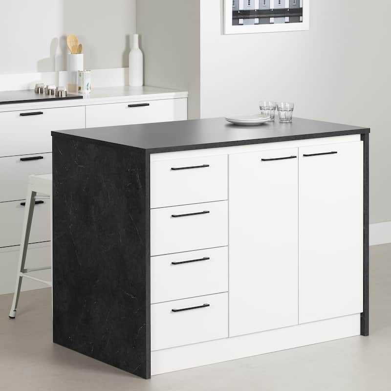 South Shore Myro Kitchen Island - Black Stone and White