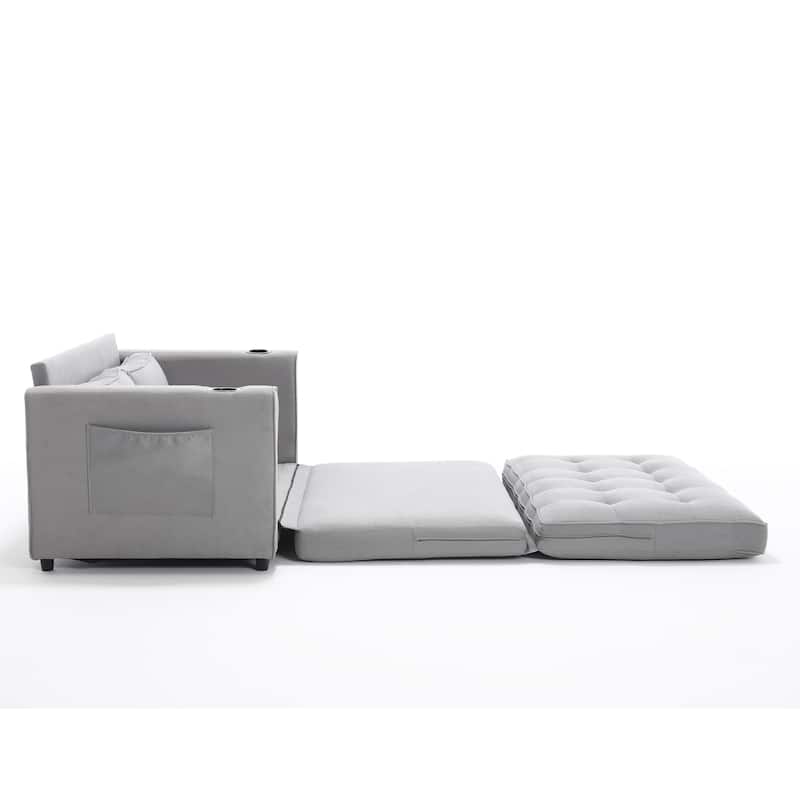 Foldable Tufted Loveseat with Pull Out Bed and Side Pockets