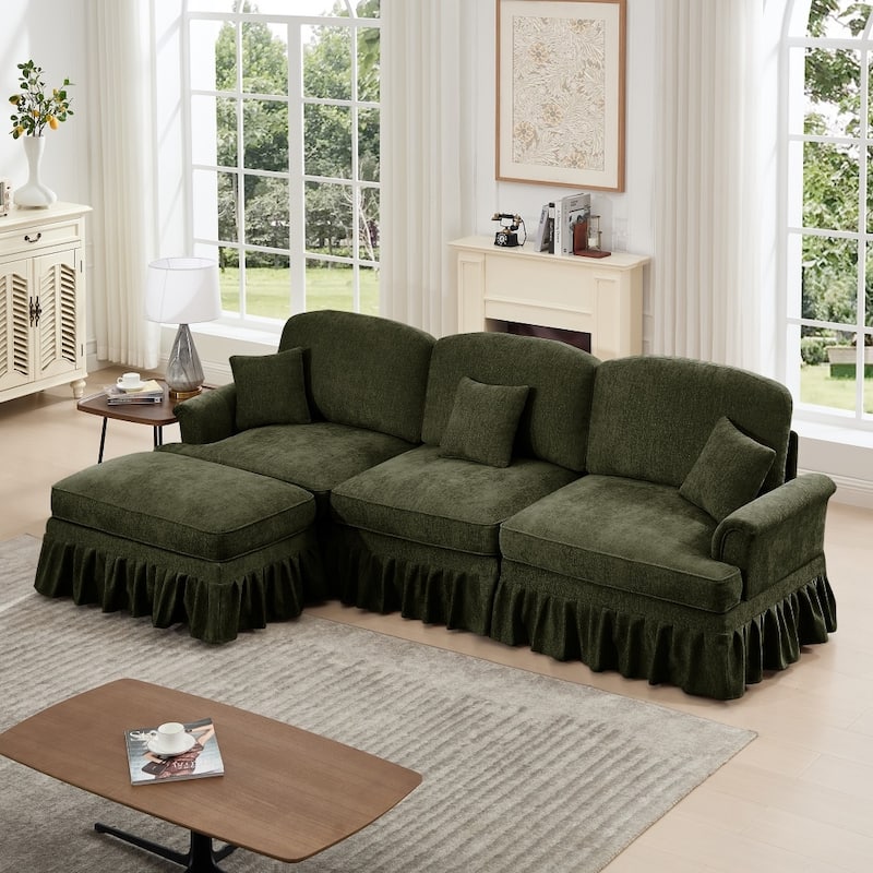 107.1" Modular Chenille L-shaped Sectional Sofa with Removable Ruffles Pleats Skirts