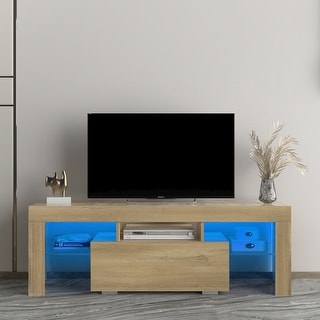 TV Stand with LED RGB Lights,Flat Screen TV Cabinet, Gaming Consoles ...