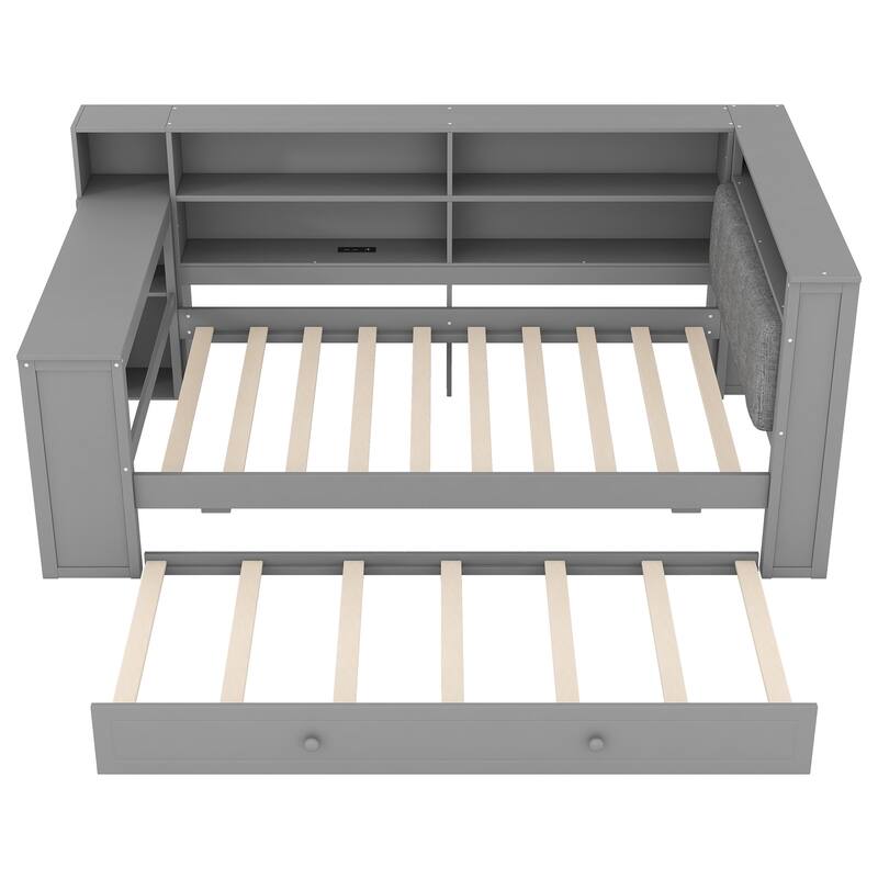 Daybed with Desk & Trundle Storage Bookcase Daybed with Socket and LED