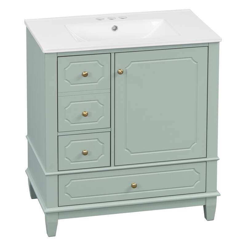 Roomfitters 30" Bathroom Vanity with Sink, Solid Wood Frame, 3 Drawers & Soft-Close Door with Storage Racks