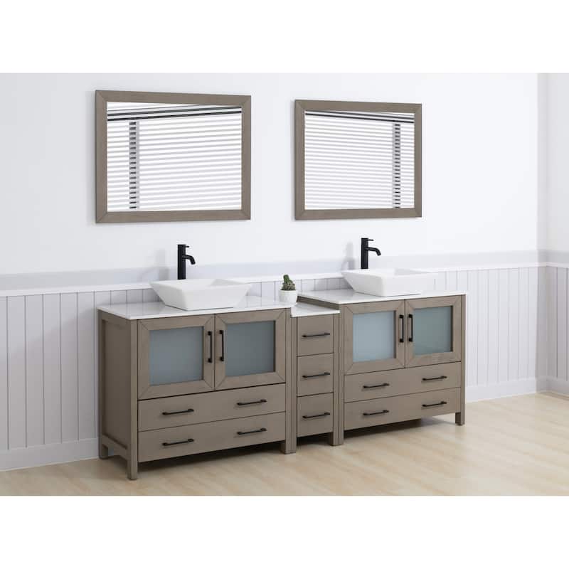 Vanity Art 84" Double Sink Bathroom Vanity Set with Engineered Marble Top and Free Mirrors