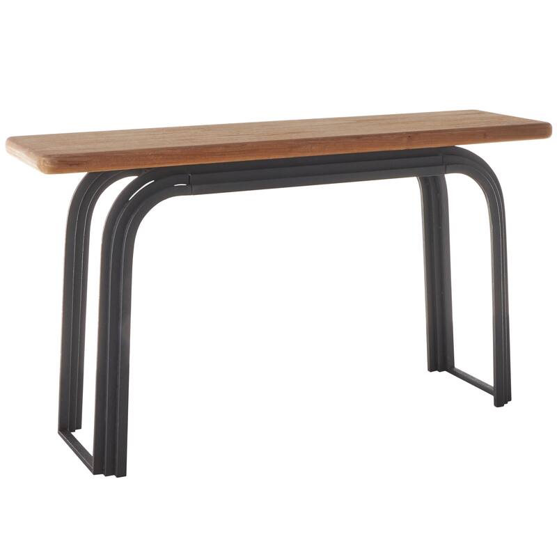 Black Metal Layered Arch Console Table with Brown Tabletop