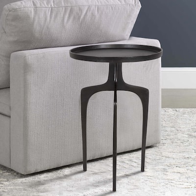 22 Inch Metal Round Accent Table, Three Curved Legs, Antique Brown