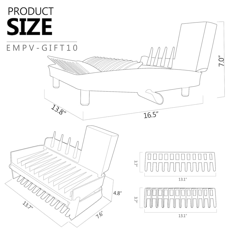 Foldable Countertop Dish Drying Rack with Drainer - 16.5" x 13.8"