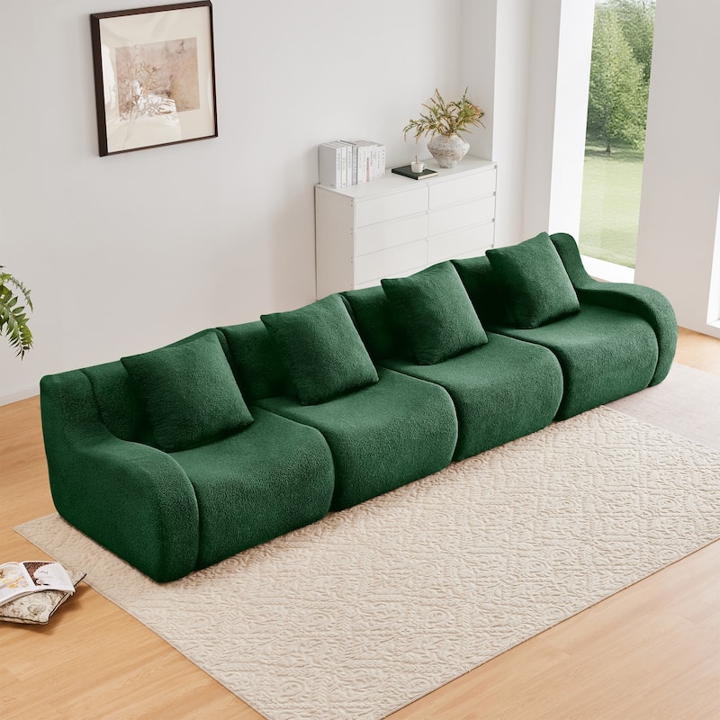 GDF Studio - Fairford 4-Seat Modular Sofa with Curved Armrests & Premium Teddy Fabric
