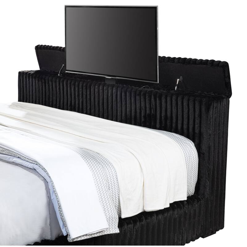 Centergrove Upholstered Wingback TV Bed Black