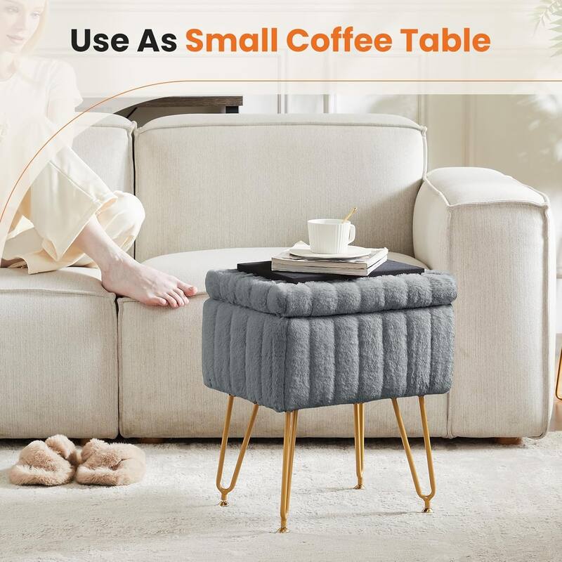 Vanity Stool Chair with Storage, Ottoman Boucle Soft Padded Makeup Footstools Seat 1PCS - 12.2"D x 16"W x 18.9"H