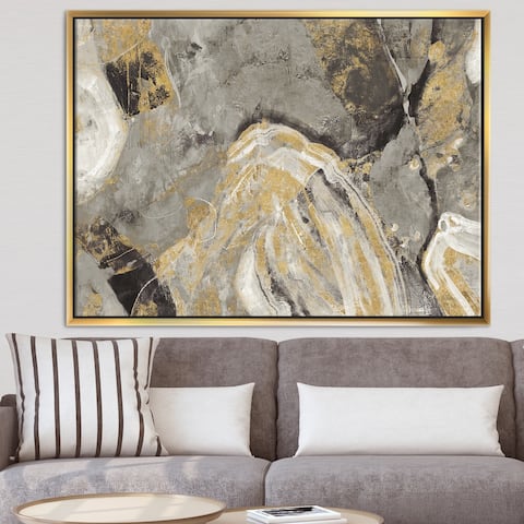 Designart 'Painted Gold Stone' Cabin & Lodge Framed Canvas - Grey