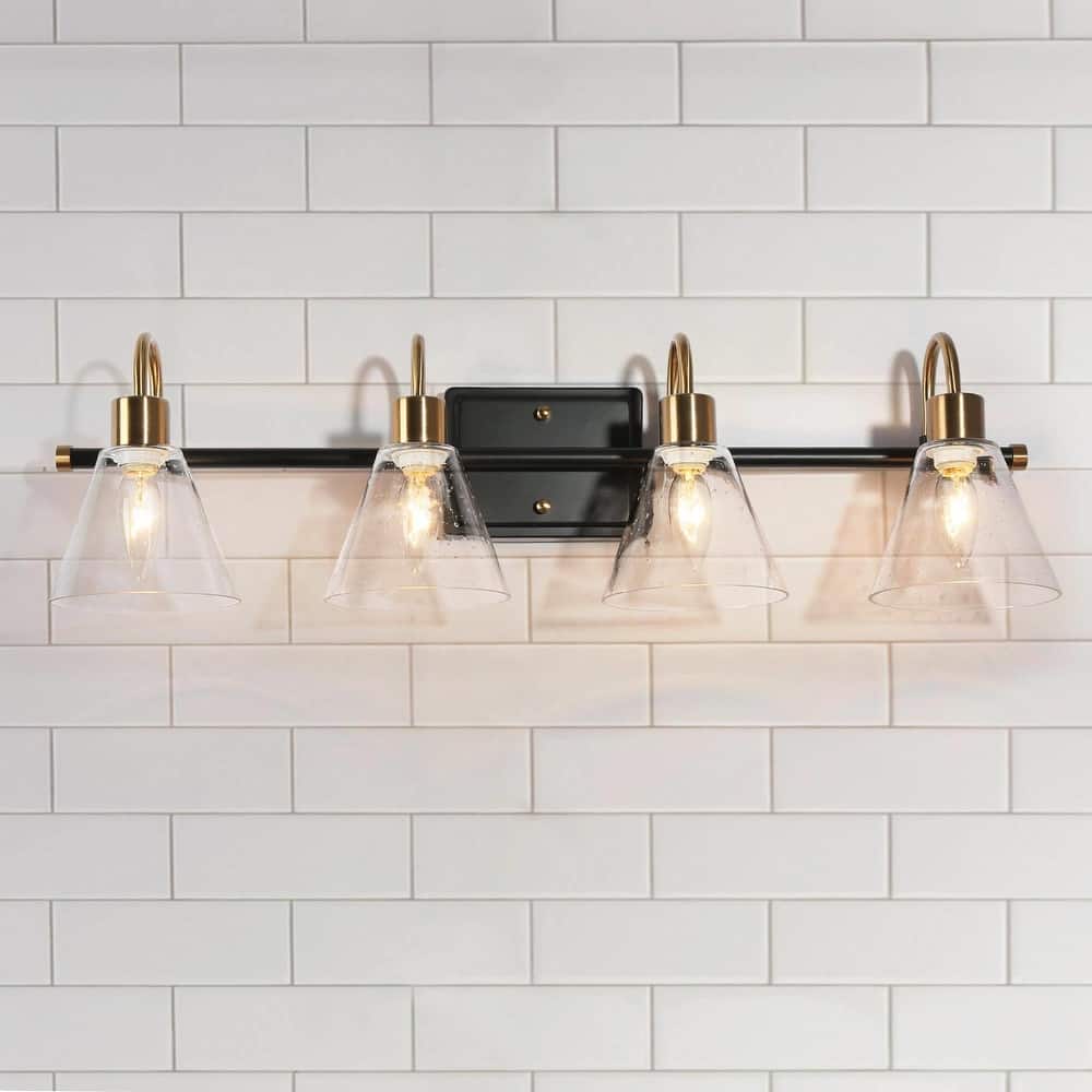 Modern Transitional 4-light Bathroom Vanity Light Black Gold LED Dimmable Wall Sconce