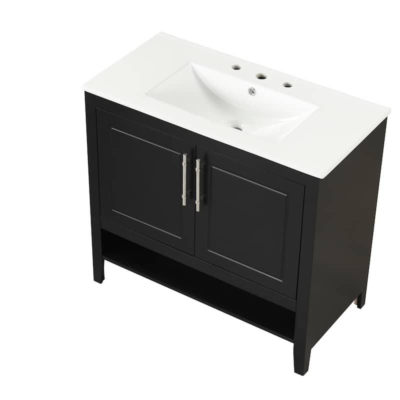 Roomfitters 36" Bathroom Vanity with Sink, Cabinet with Doors and Drawers, Multi-Functional MDF Storage Unit, Black