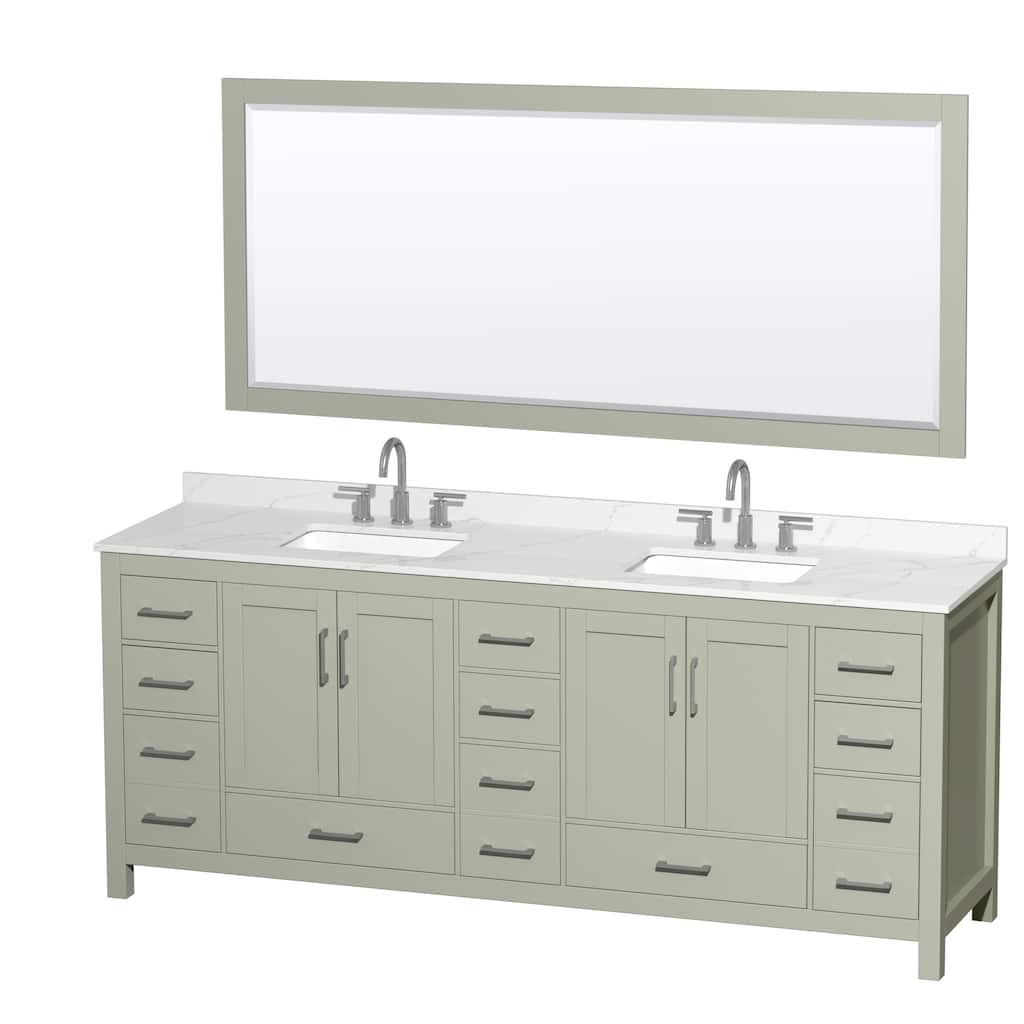 Sheffield 84-inch Double Vanity, 3 Hole Quartz Top, 70-inch Mirror