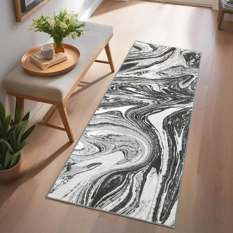 Washable Area Rugs for Living Room, Soft Modern Abstract Rug Non Slip Low Profile Carpets for Bedroom Dining Room - 2'x6' - Gray