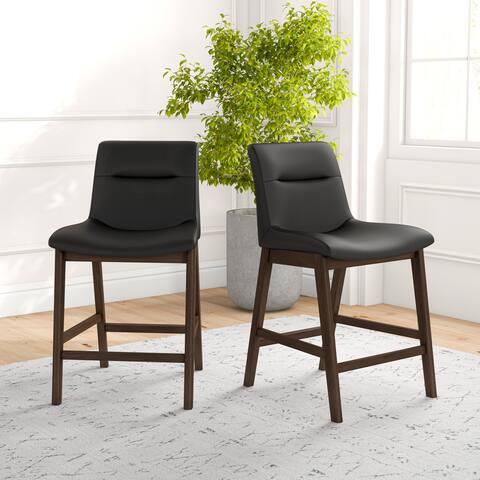 Donna Mid-Century Vegan Leather Counter Stool in Black (Set of 2 ...