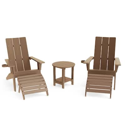 Winsoon 5-Piece All Weather HIPS Outdoor Adirondack Chair Set with Cup Holder, 2 Ottomans and 1 Side Table