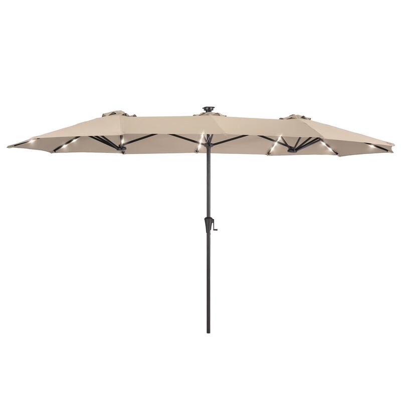 LIVOOSUN 13 x 7.2ft Large LED Double-Sided Rectangular Outdoor Patio Market Umbrella with Crank, Solar Panel, Navy Blue